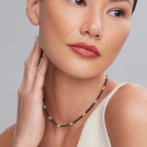 18K Gold Small Station Ceramic Beaded Necklace from Lagos | 3mm